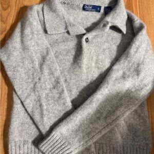 Ralph Lauren Men's Light Grey V-Neck Polo Sweater
